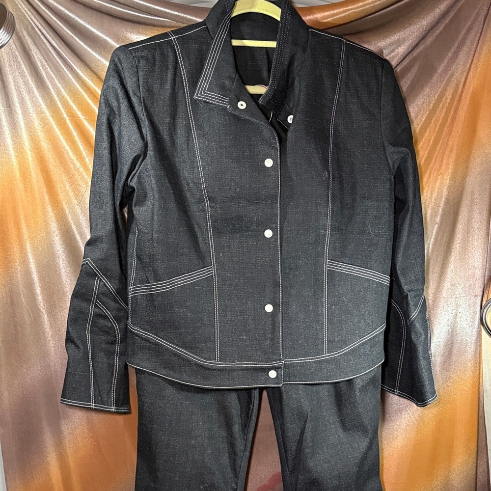 Bespoke 00’s Black Denim Jacket and Jeans with Contrast Stitching. C3